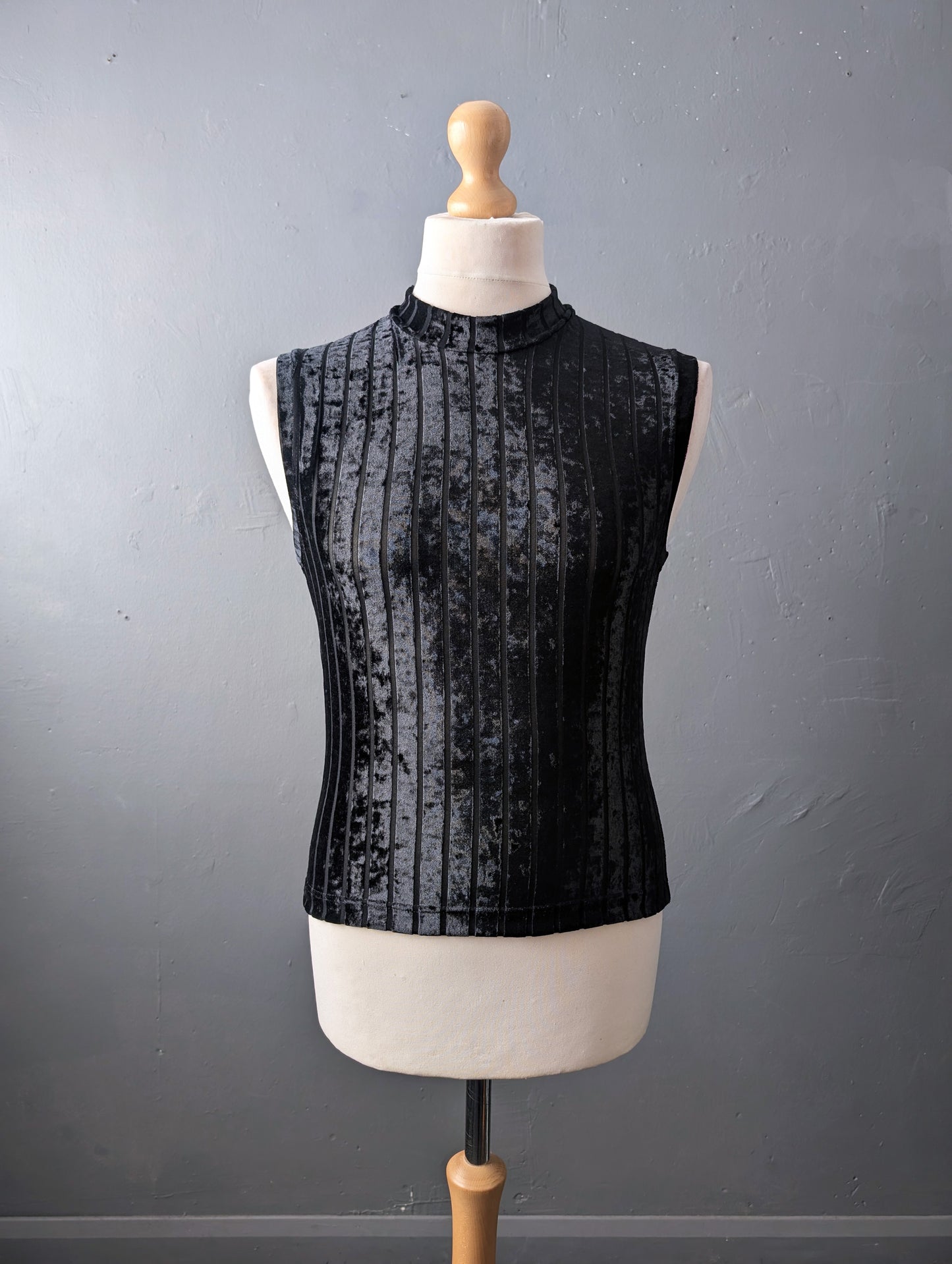 Mens Striped Black Velvet Tank Top, Gothic Sleeveless Vest