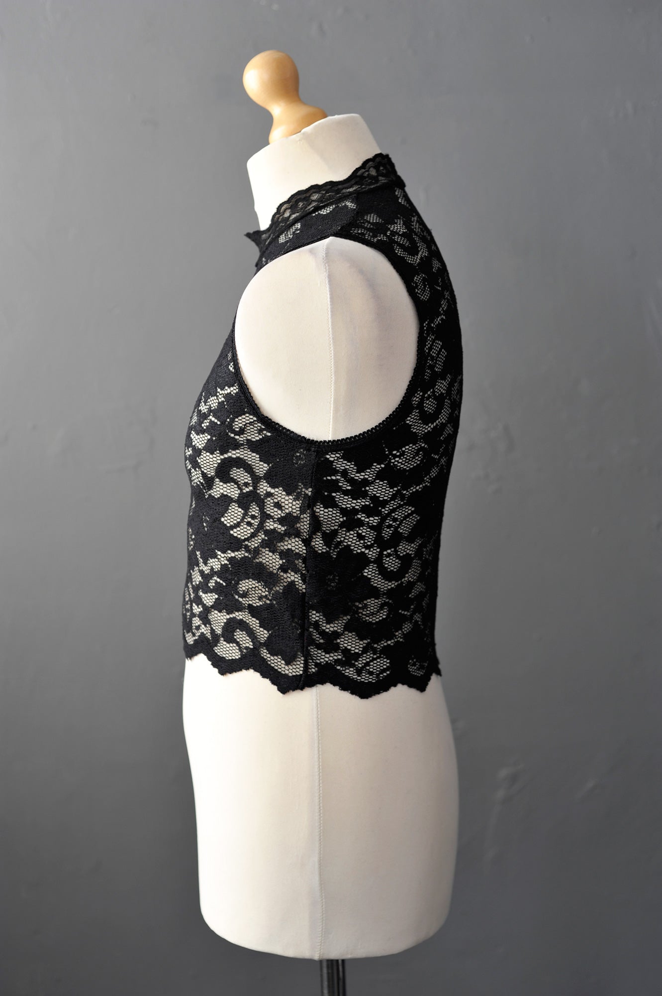 Mens Black Lace Crop Top, Sheer See Through Short Vest