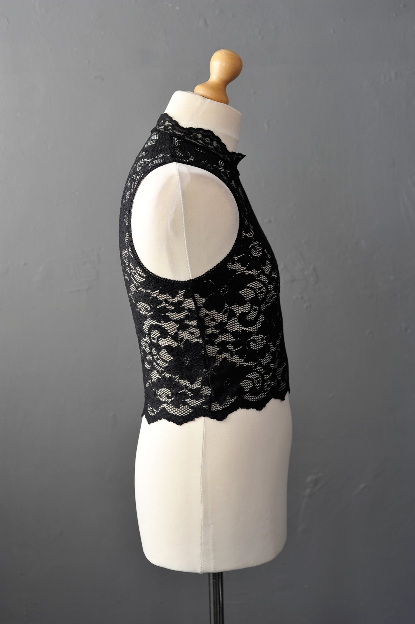 Mens Black Lace Crop Top, Sheer See Through Short Vest