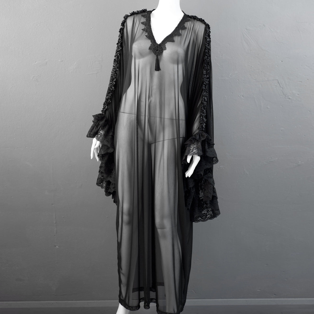 Gothic Mesh Kaftan, Sheer See Through Dress, Vampire Loungewear