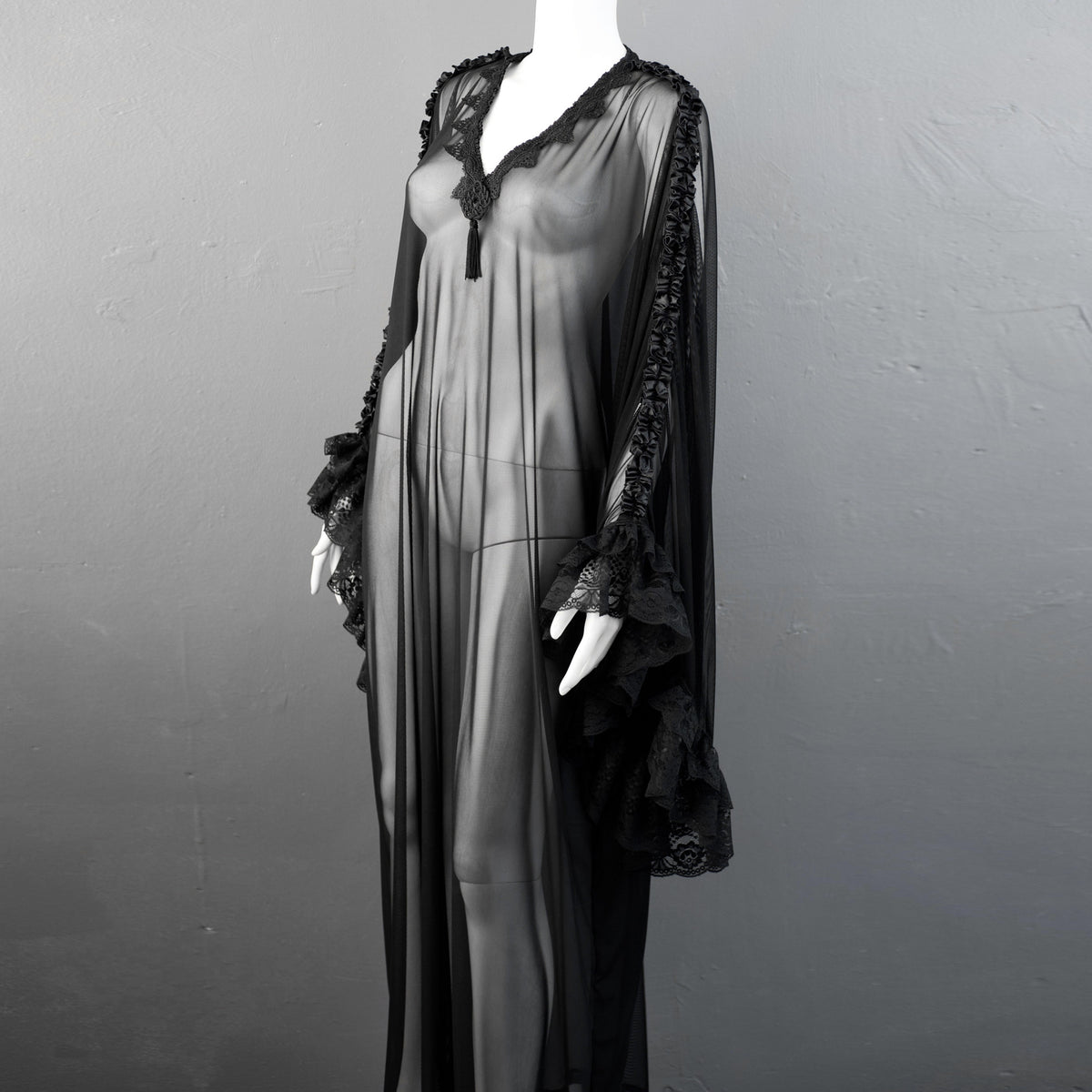 Gothic Mesh Kaftan, Sheer See Through Dress, Vampire Loungewear