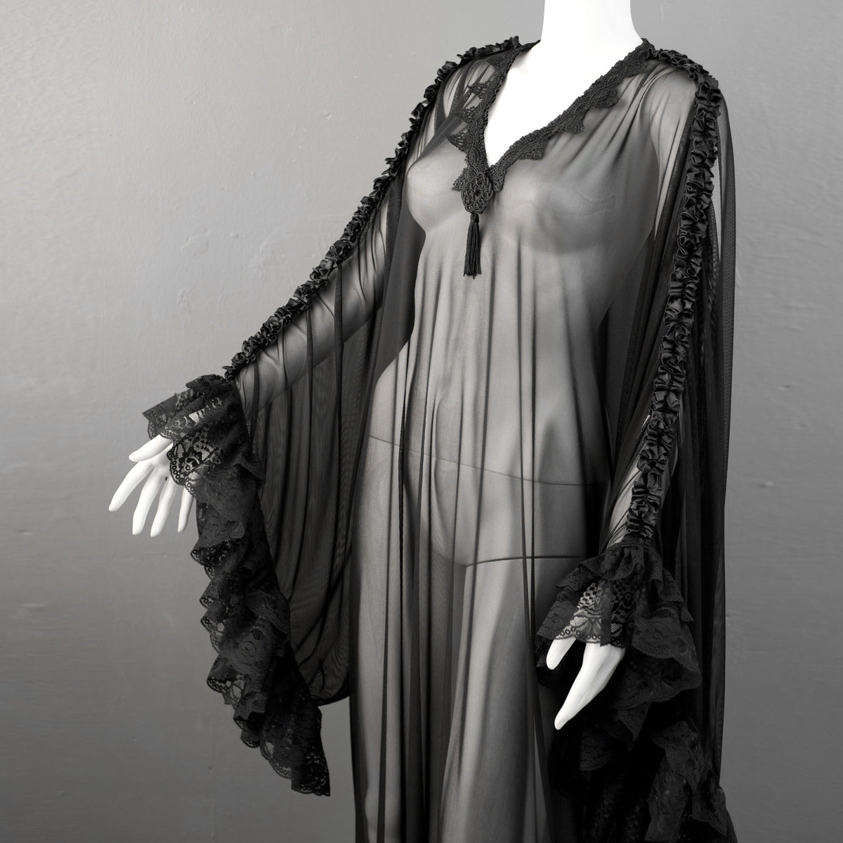 Gothic Mesh Kaftan, Sheer See Through Dress, Vampire Loungewear