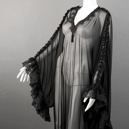 Gothic Mesh Kaftan, Sheer See Through Dress, Vampire Loungewear