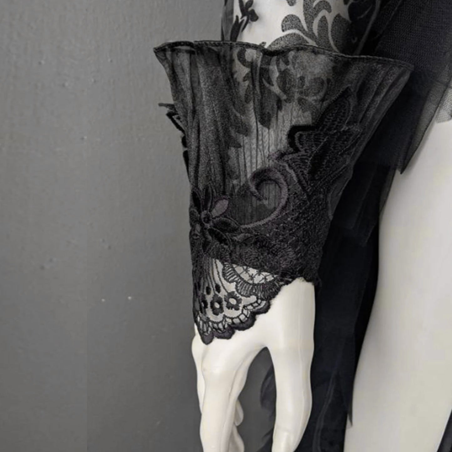 Sheer Gothic Jacket with Ruffled Standing Collar, Goth Queen Wedding Tailcoat