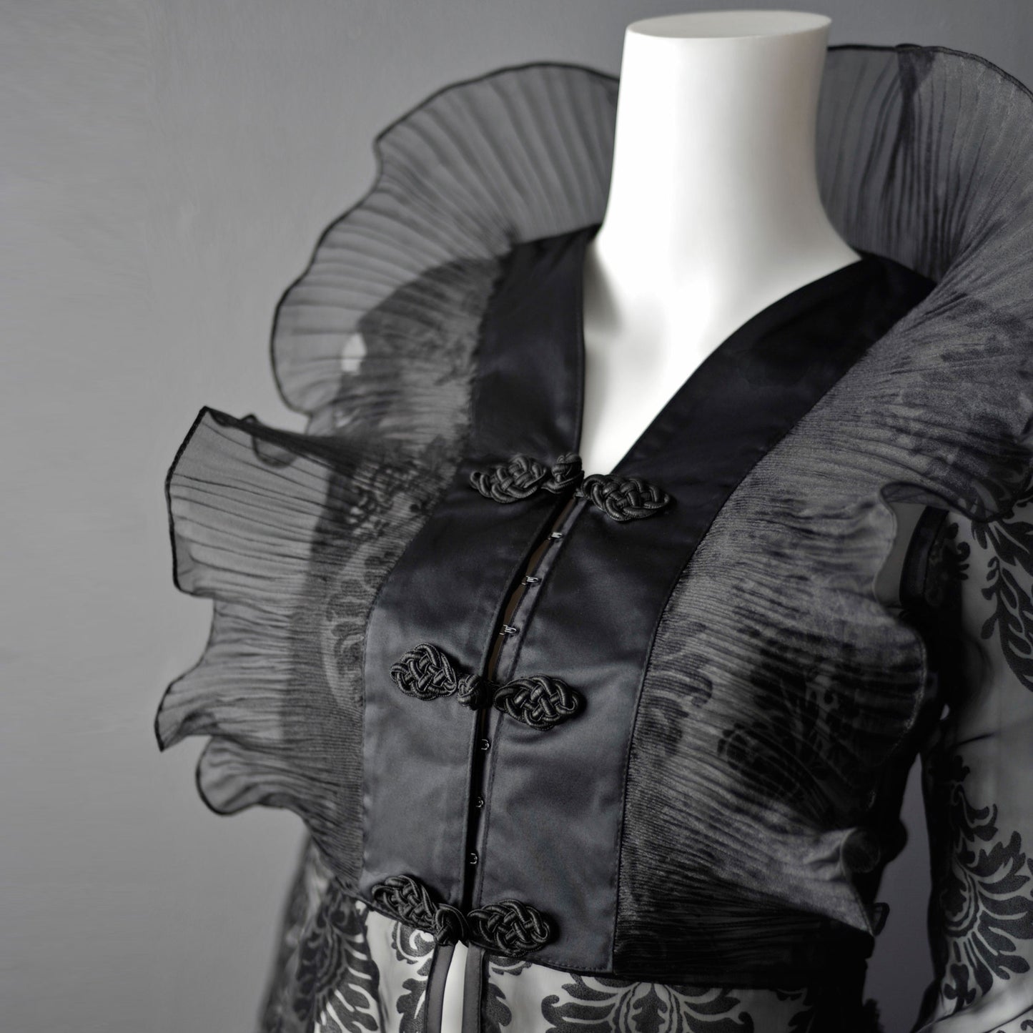Sheer Gothic Jacket with Ruffled Standing Collar, Goth Queen Wedding Tailcoat