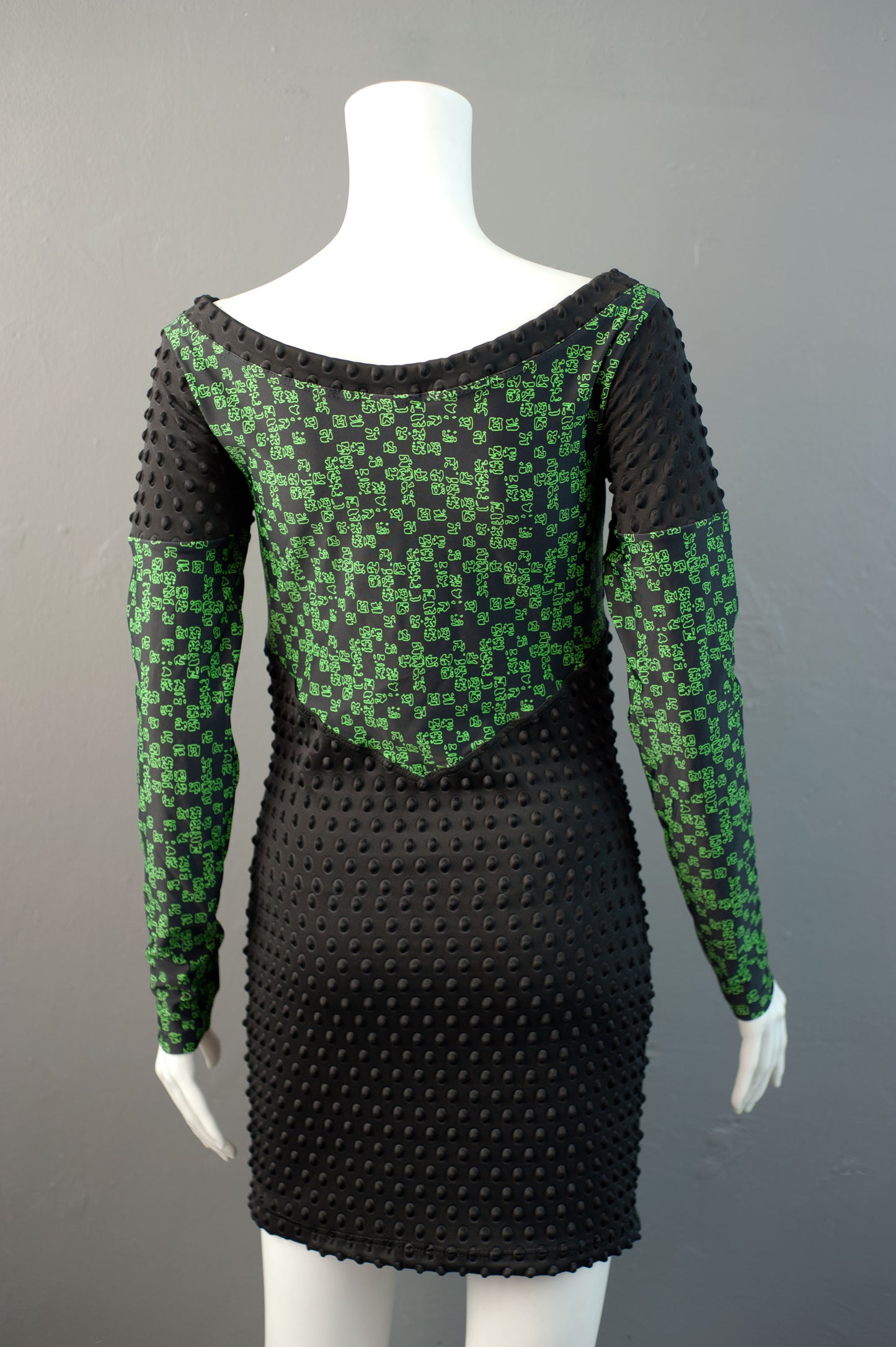 Alien Code Rain Futuristic Dress, Cyber Goth Minidress, Scifi Clothing