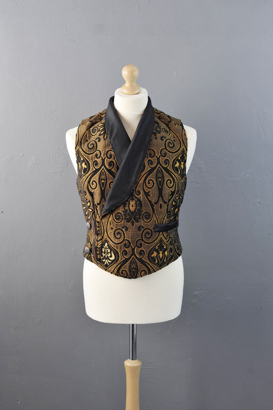 Mens Steampunk Double Breasted Waistcoat in Bronze Brocade