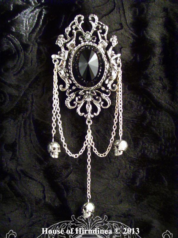 Brooch - Large Gothic Brooch Victorian Memento Mori Style