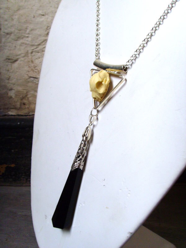 Gothic Deco Cat Skull Necklace