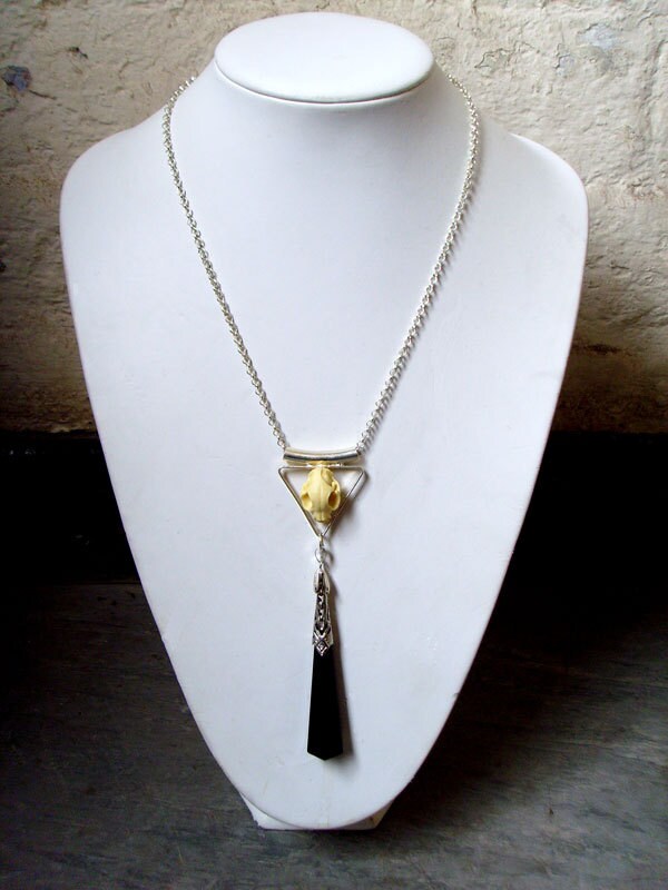 Gothic Deco Cat Skull Necklace