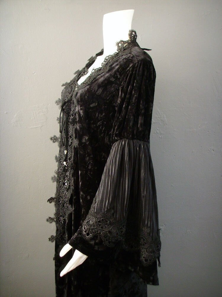 Gothic Velvet Duster Coat, Long Witchy Robe with Bell Sleeves, Small to Plus Size