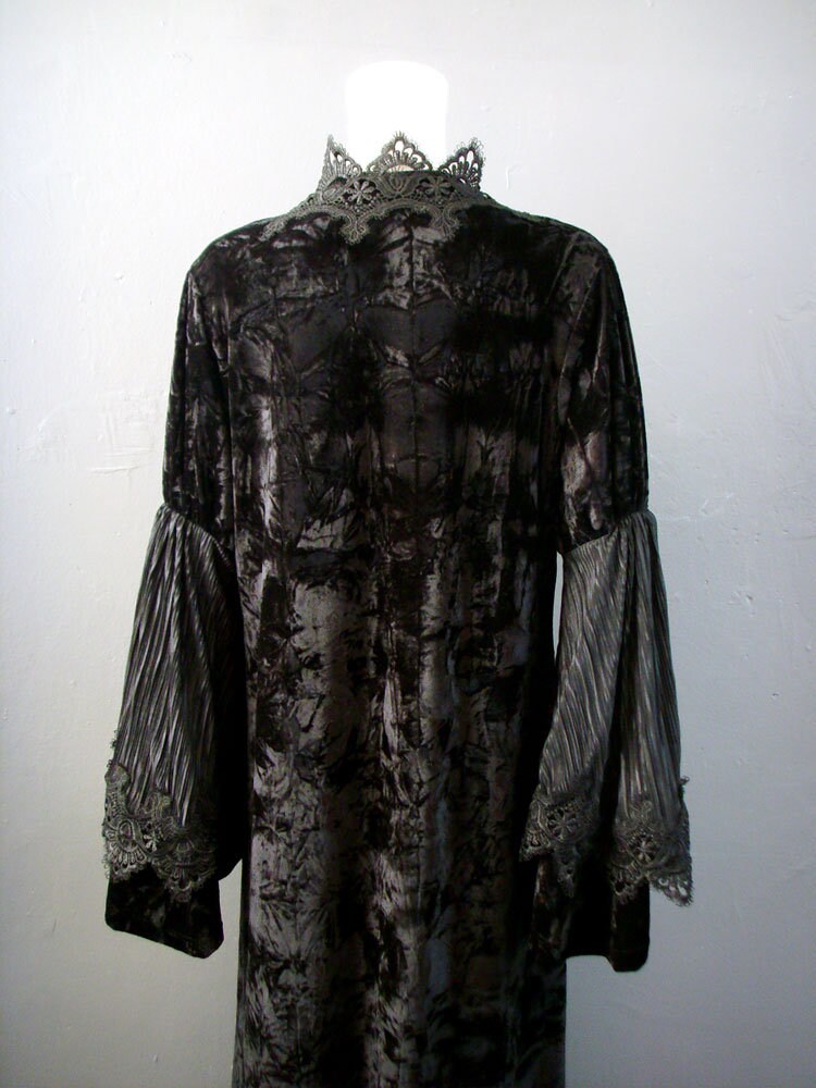 Gothic Velvet Duster Coat, Long Witchy Robe with Bell Sleeves, Small to Plus Size