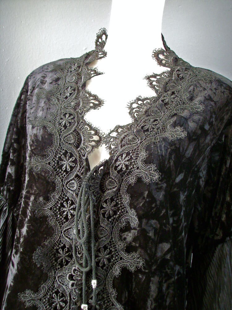 Gothic Velvet Duster Coat, Long Witchy Robe with Bell Sleeves, Small to Plus Size