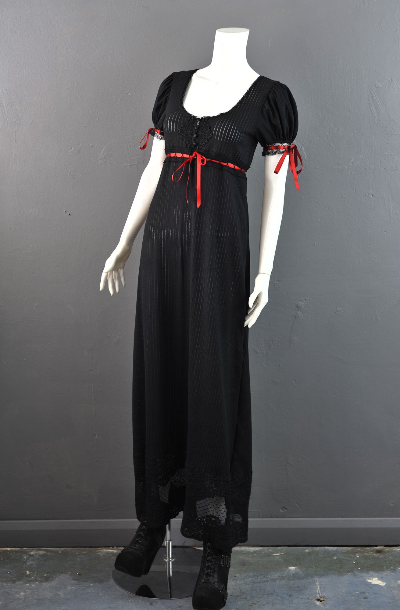 Empire Waist Lace Dress with Puff Sleeves, Gothic Regency Style Maxi, Small to Plus Size