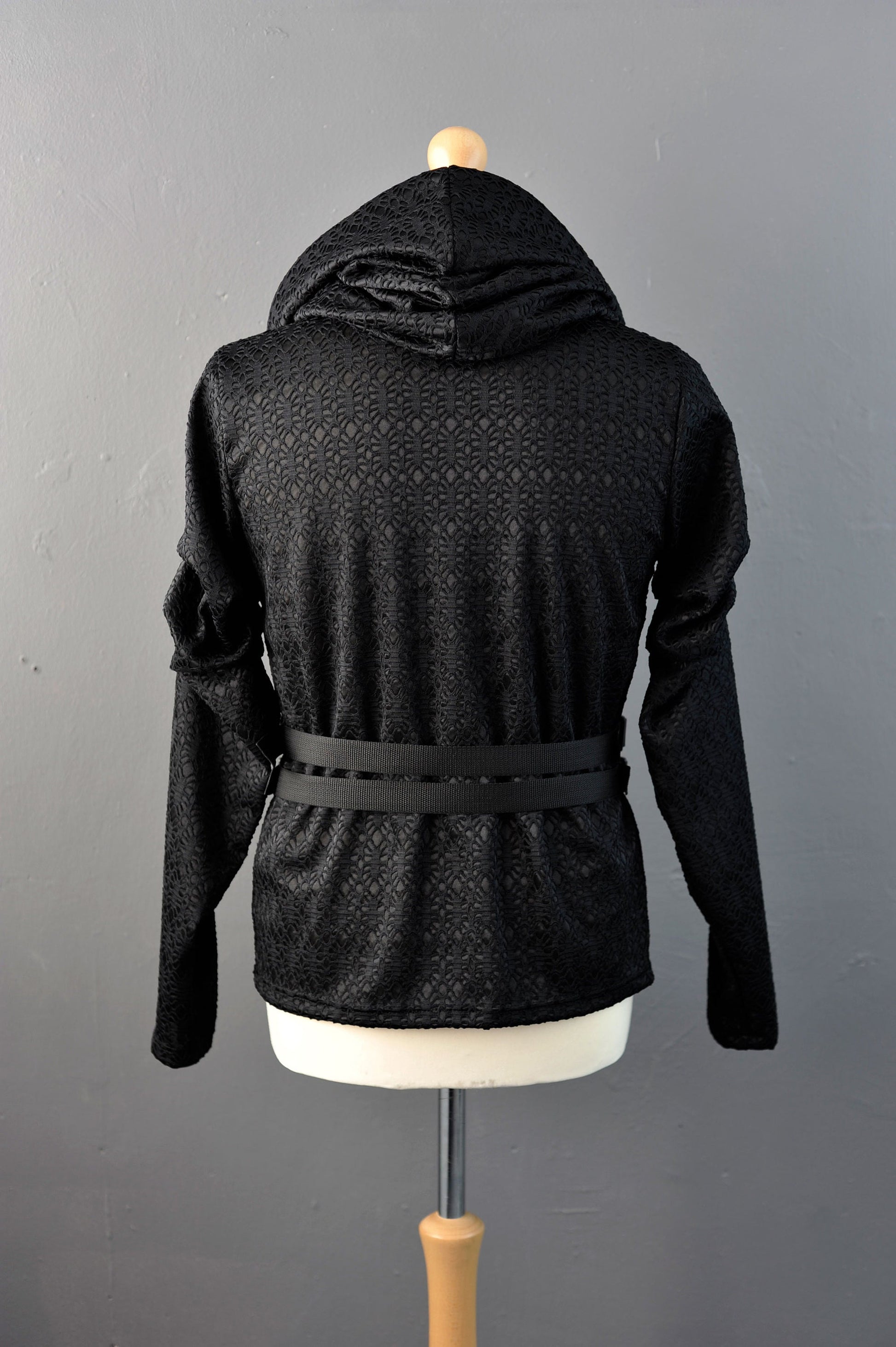 Cyberpunk Hooded Cowl Neck Top, Futuristic Hoodie with Buckles Straps S to XL