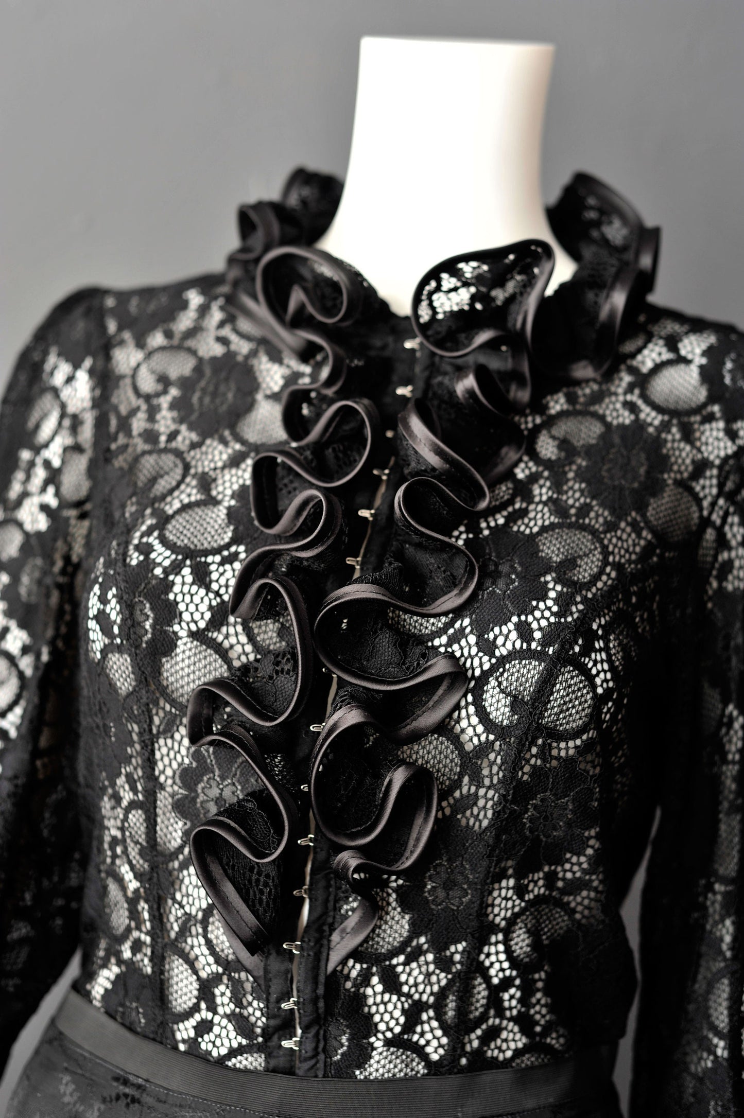 Gothic High Neck Lace Blouse with Ruffles, Elegant Victorian Poet Shirt