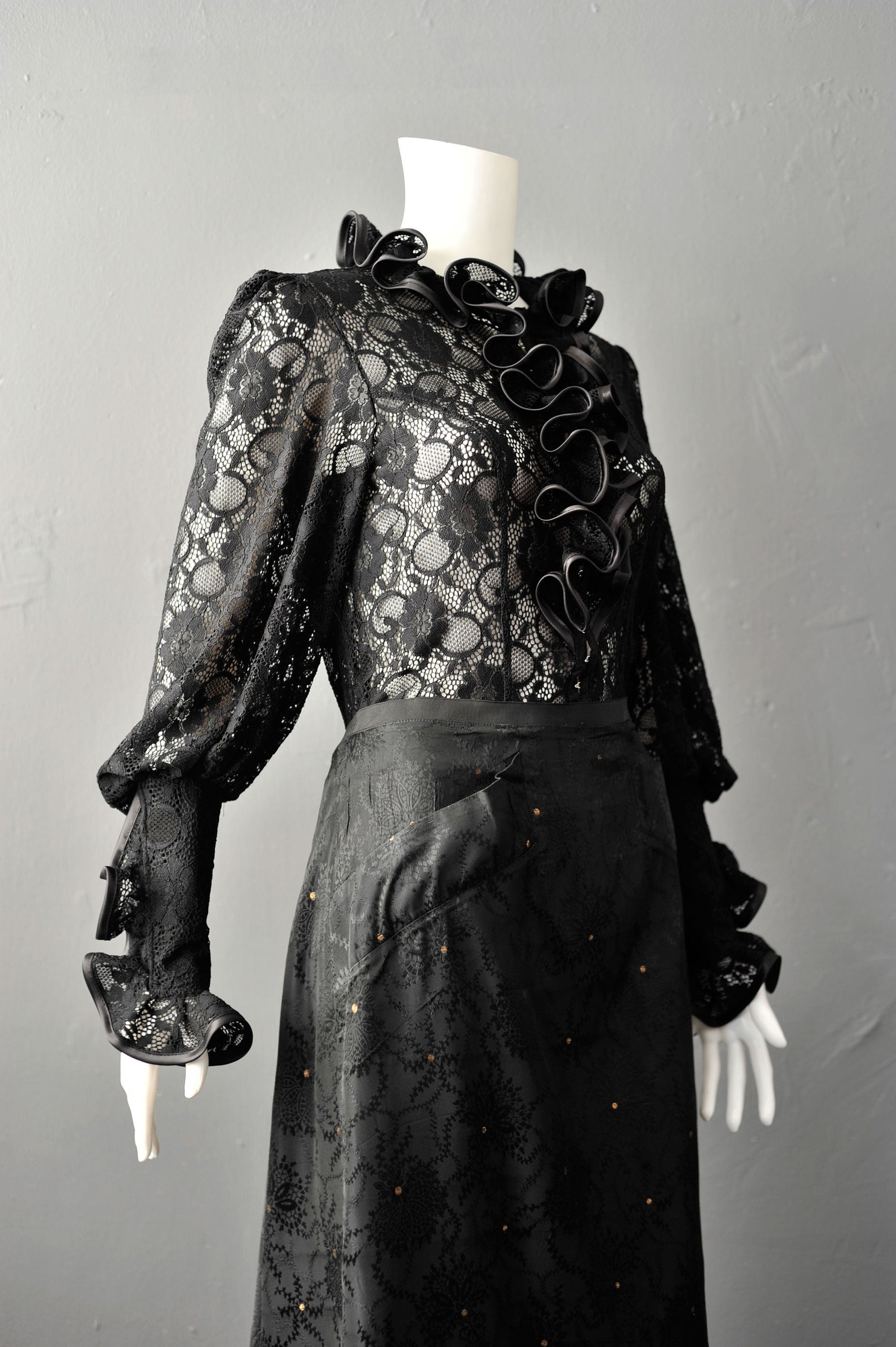 Gothic High Neck Lace Blouse with Ruffles, Elegant Victorian Poet Shirt