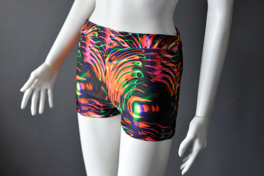 Futuristic Lycra Shorts, Multicoloured Sound Wave Hotpants, Resonance Clubwear