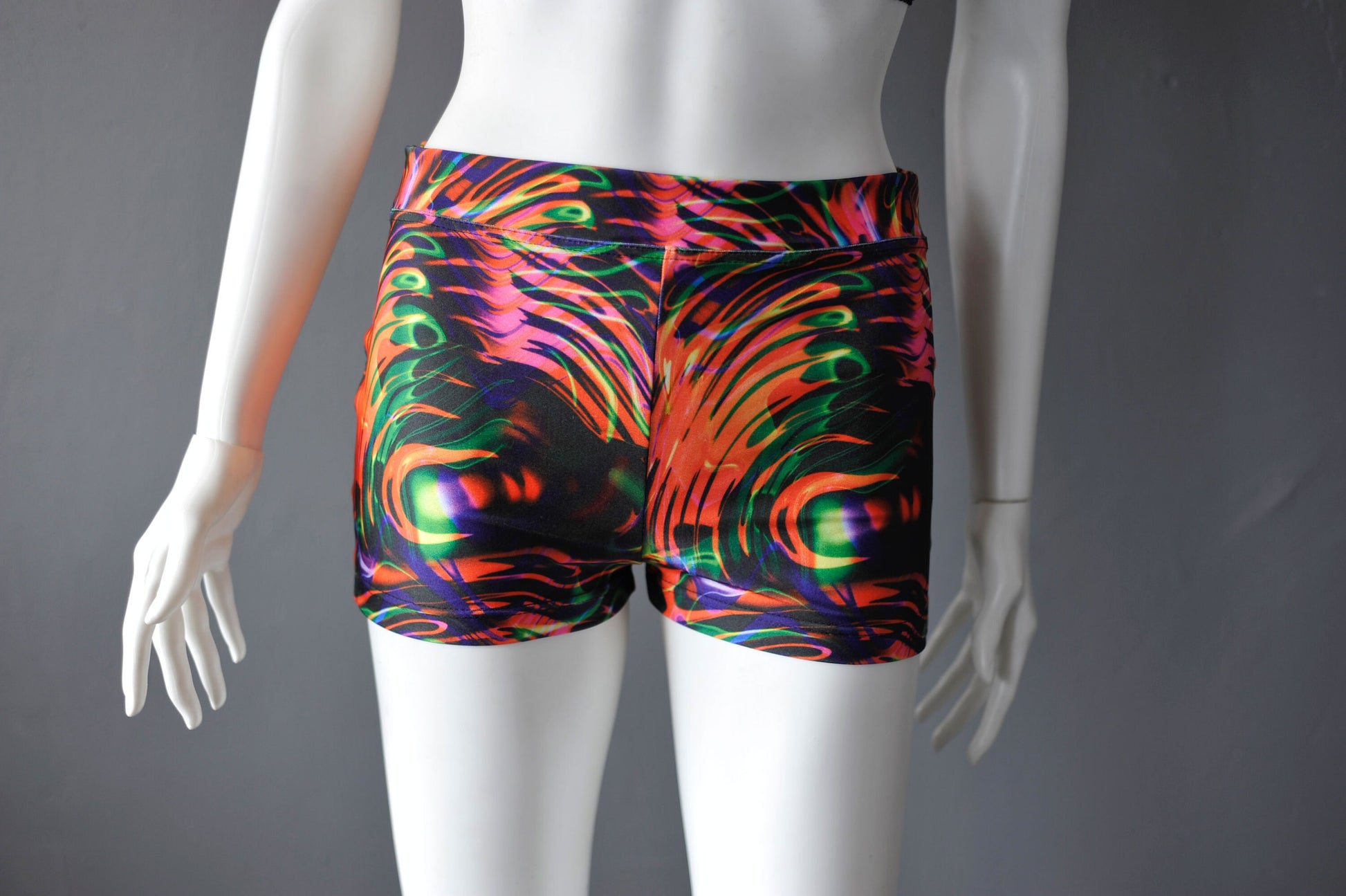 Futuristic Lycra Shorts, Multicoloured Sound Wave Hotpants, Resonance Clubwear