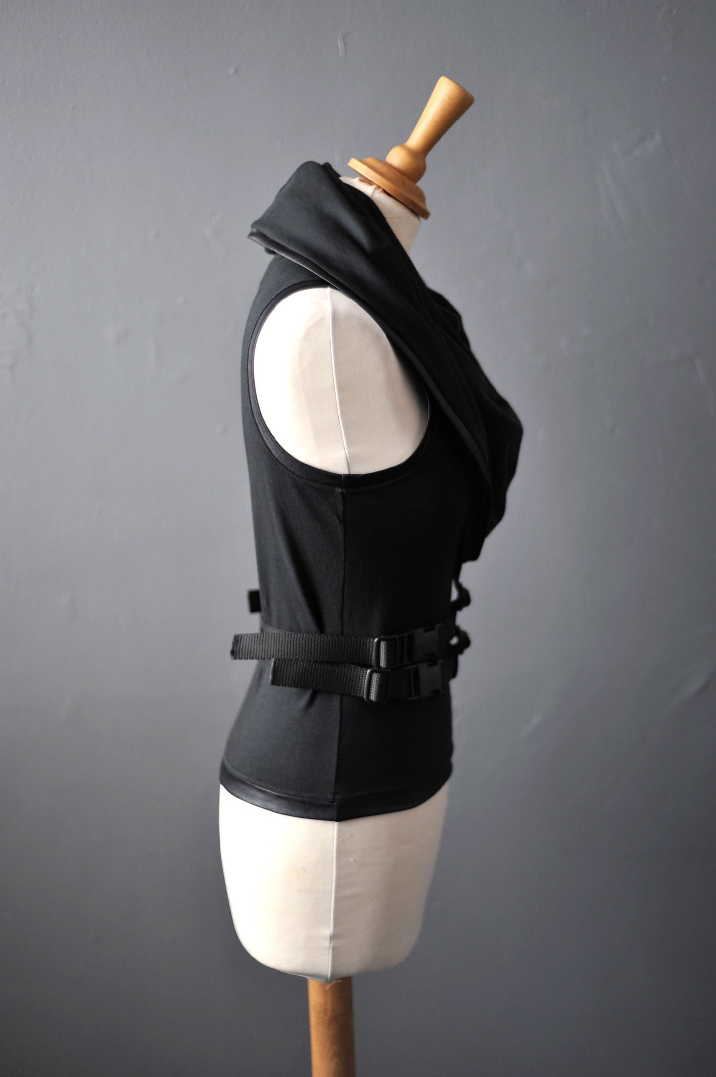 Cyber Futuristic Tank Vest, Hooded Cowl Cotton Top