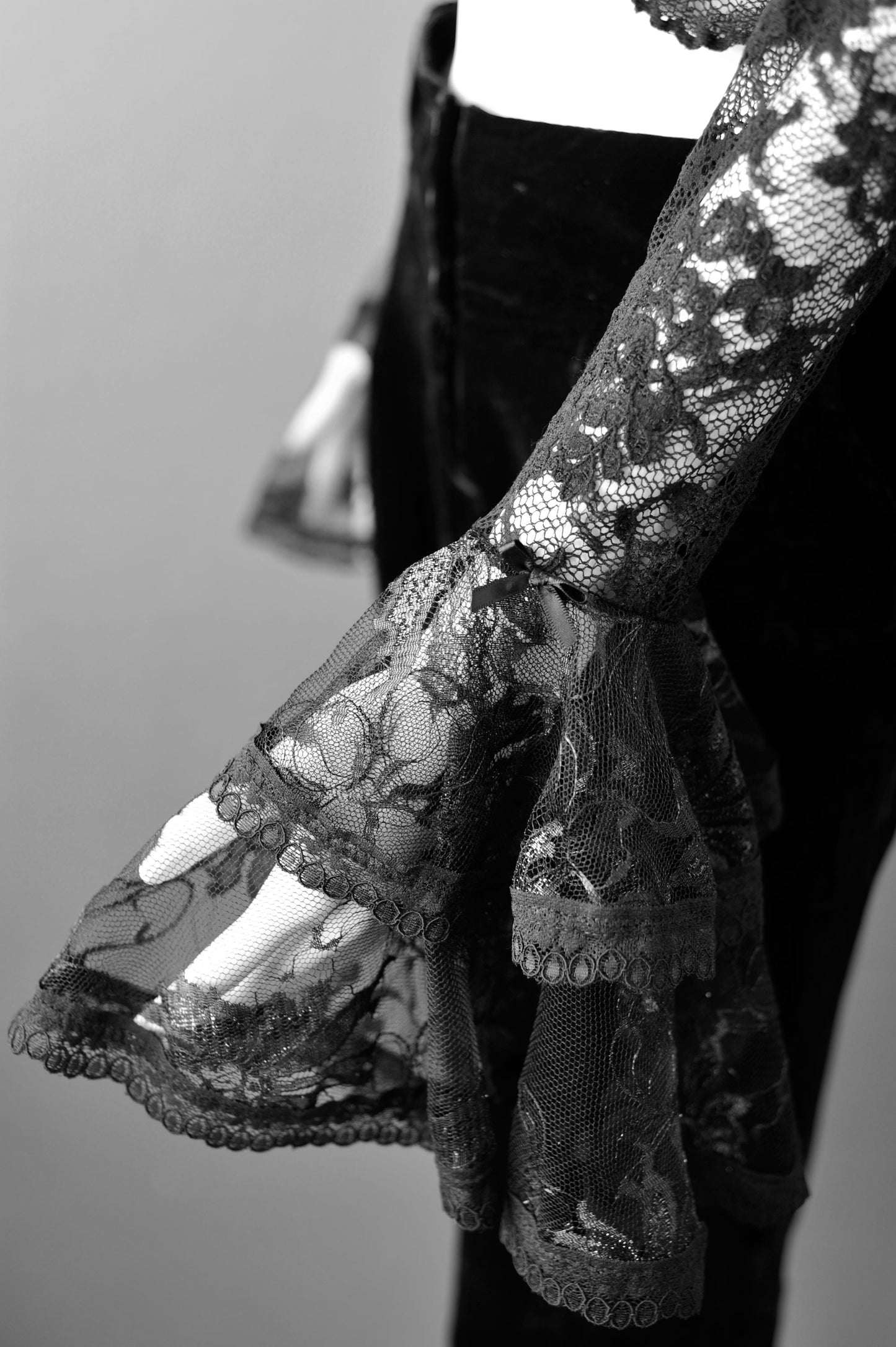 Dark Romantic Sheer Black Lace Crop Top with Bell Sleeves