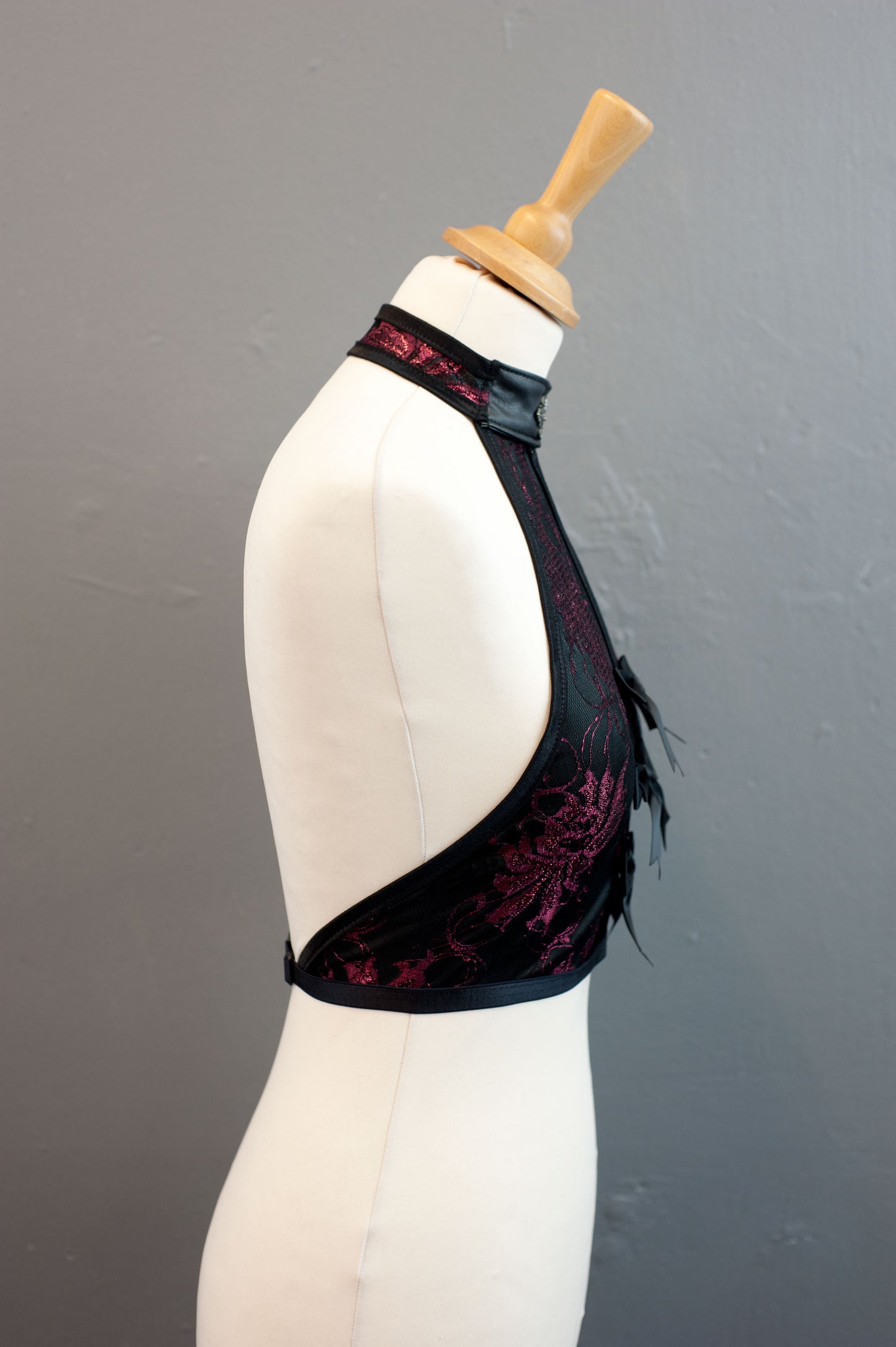 Gothic Satin Lace Halterneck Backless Crop Top