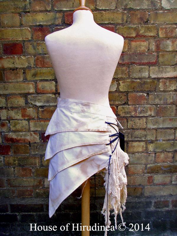 Back of Post Apocalyptic Asymmetric Skirt In Antiqued White Sizes Small To XXL