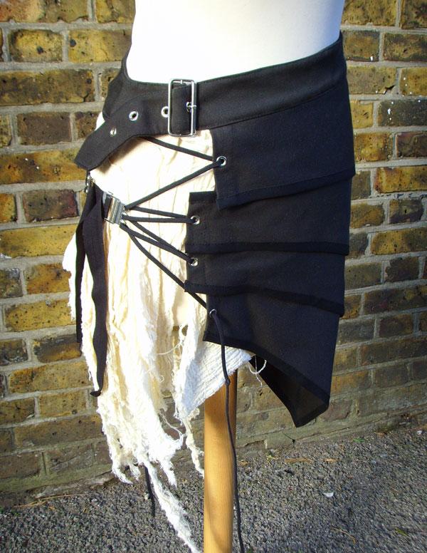 Skirt - Post Apocalyptic Asymmetric Skirt In Black And White, Sizes Small To XXL